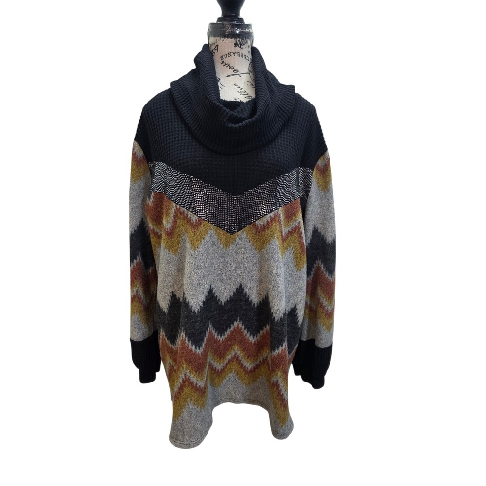 White Birch Sweater Womens Large Cowl Neck Sequins Southwestern Waffle L